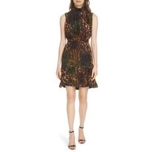 Saloni Fleur Devore Leopard Silk Blend Mini Dress SheerParty Y2K  Size  6